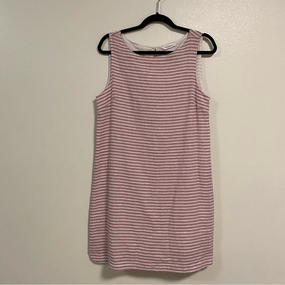 Beach Lunch Lounge Dress Womens Size Medium Pink White Stripe Linen Cotton Blend - Picture 1 of 13
